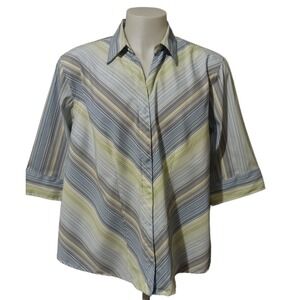 DCC Woman Button Down Shirt 3X Retro Y2K Whimsical Career WearStriped 3/4 Sleeve